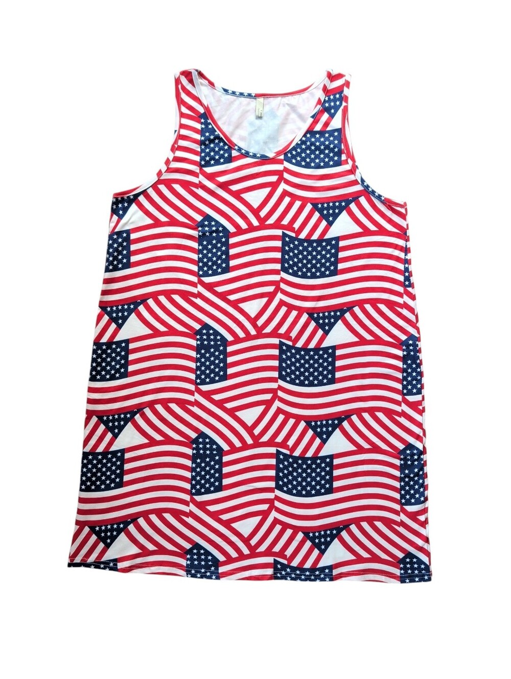 Aceshion American Flag Sleeveless Tank Dress LARGE Red White Blue